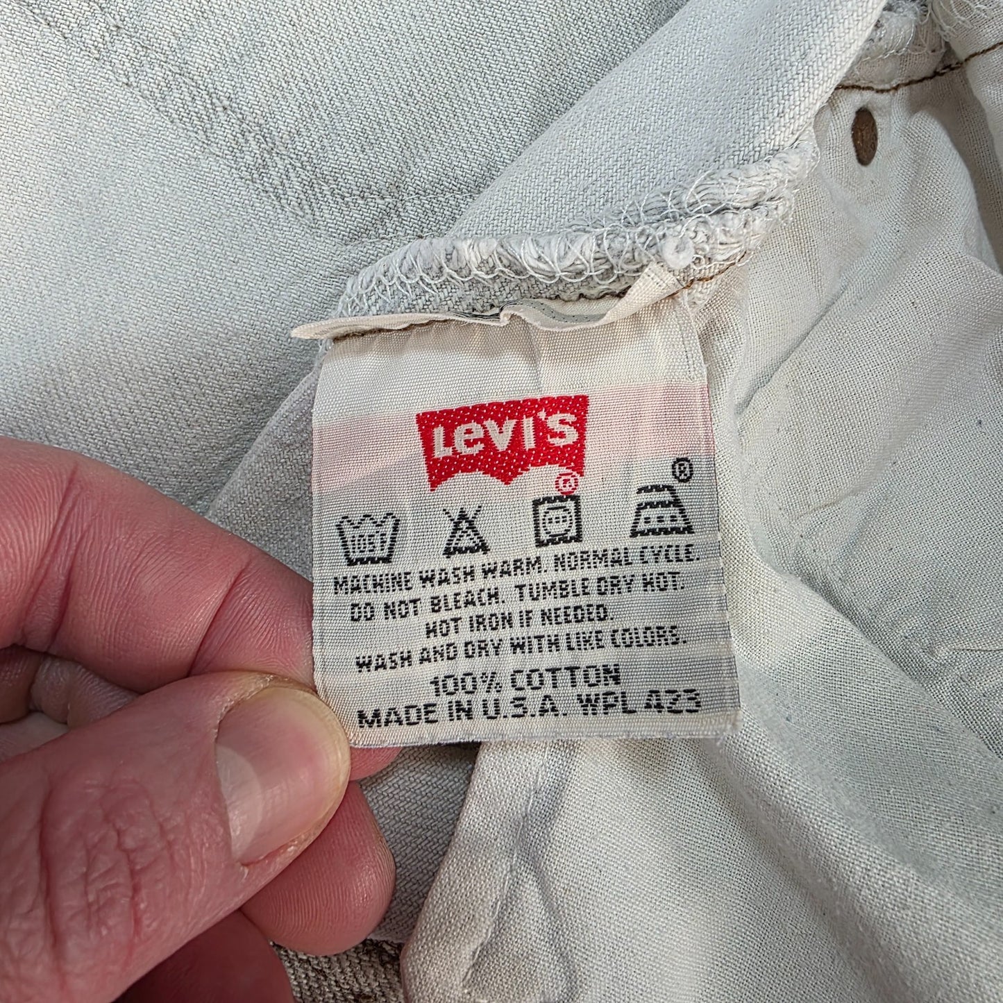 Levi’s 501 Jeans White Made in USA Vintage W34 L32 Distressed Stained Denim