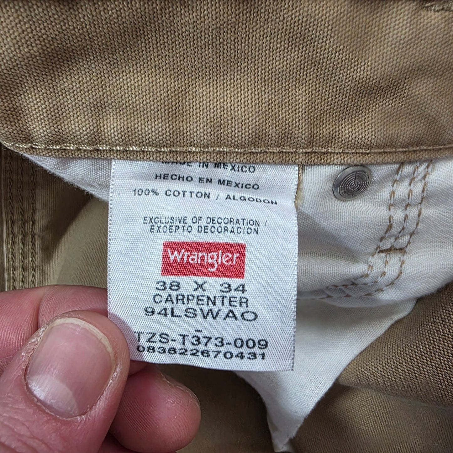 Wrangler carpenter trousers beige W38 L34 men’s straight leg 100% cotton workwea