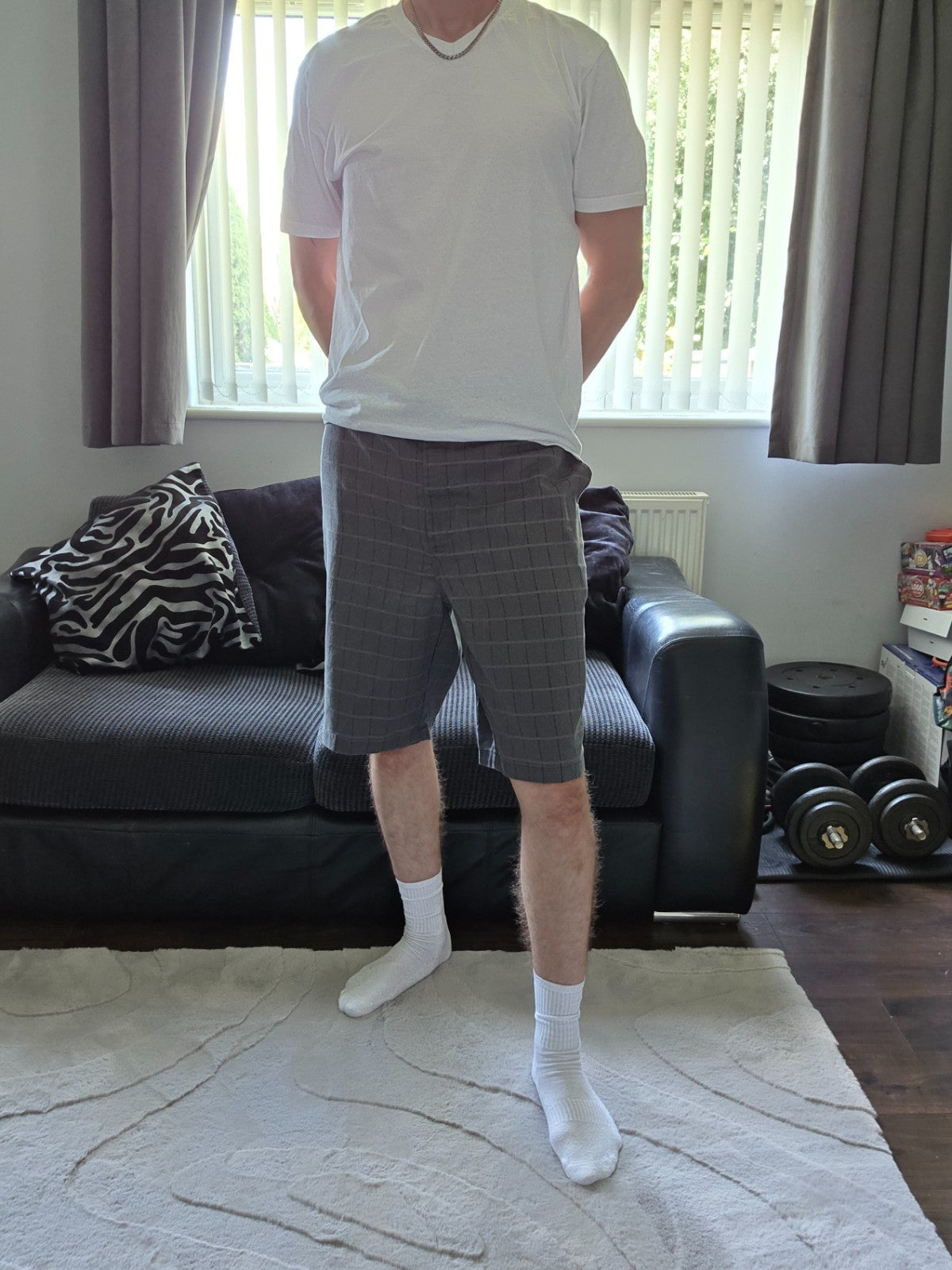 Dickies FLEX WR995SL Grey Grid Check Work Shorts W40 Utility Smart Style