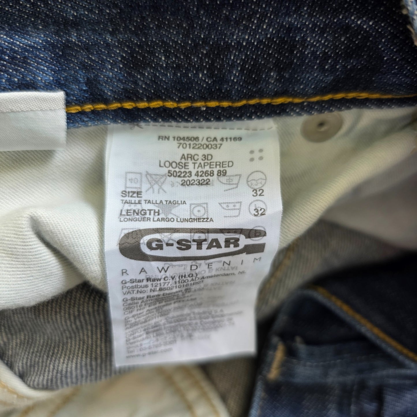 G-Star RAW Arc 3D Loose Tapered Jeans W32 L32 Blue 3D Denim Mens Tapered