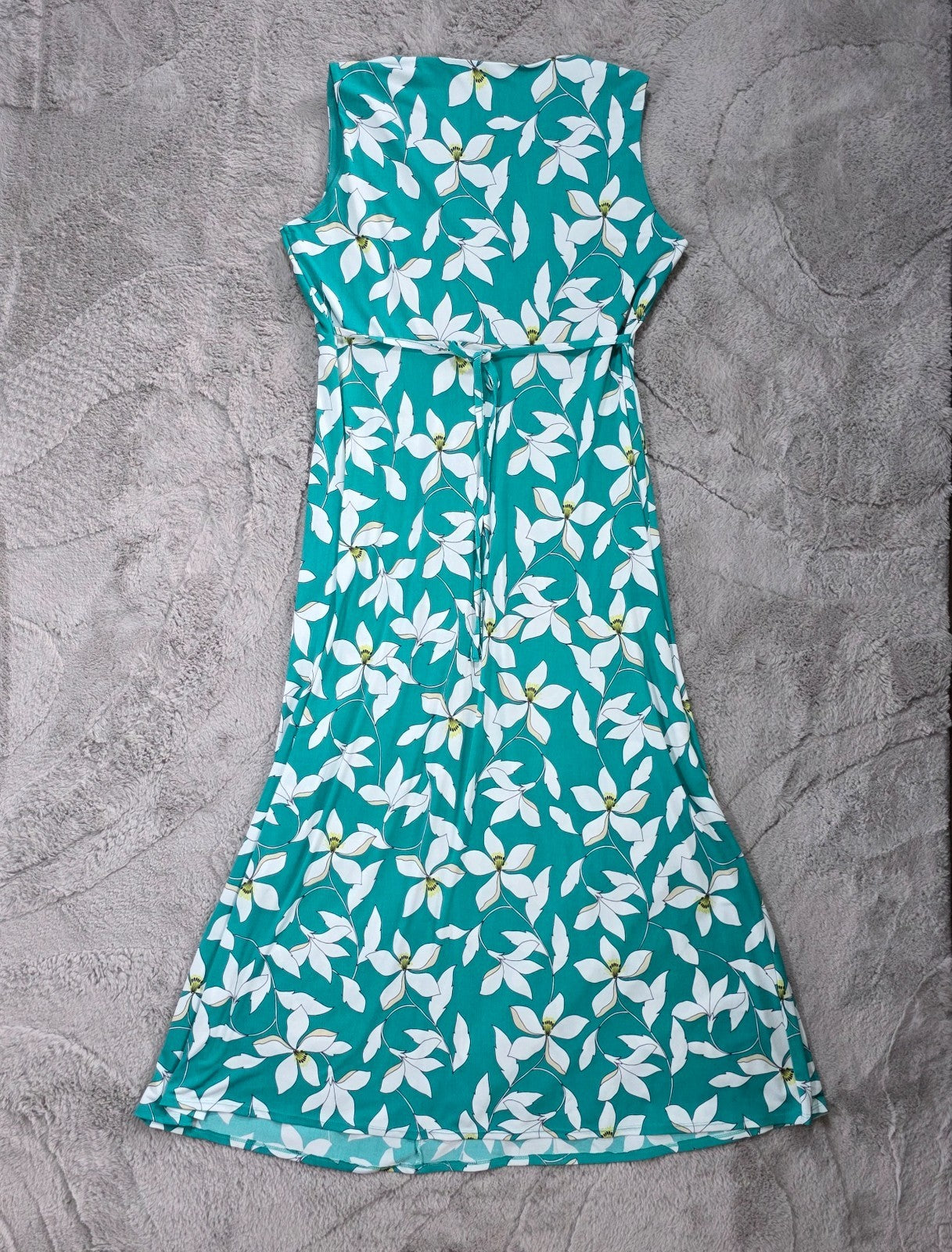 Bonmarché Maxi Dress Women’s Green White Floral Sleeveless Summer (No Label)
