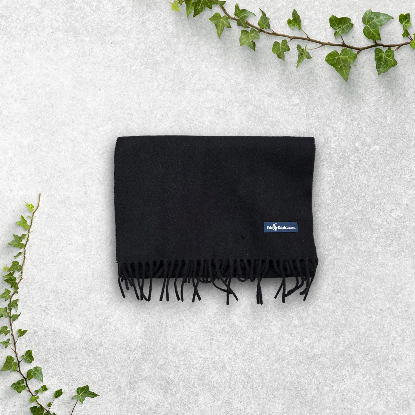 Polo Ralph Lauren Black Wool Scarf Winter Knit Men’s Women’s 163cm x 30cm