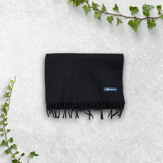 Polo Ralph Lauren Black Wool Scarf Winter Knit Men’s Women’s 163cm x 30cm