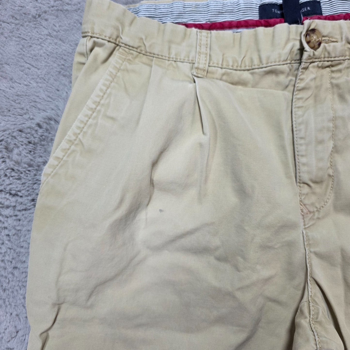 Tommy Hilfiger Beige Chino Trousers W33 L32 100% Cotton Bangladesh Pleated