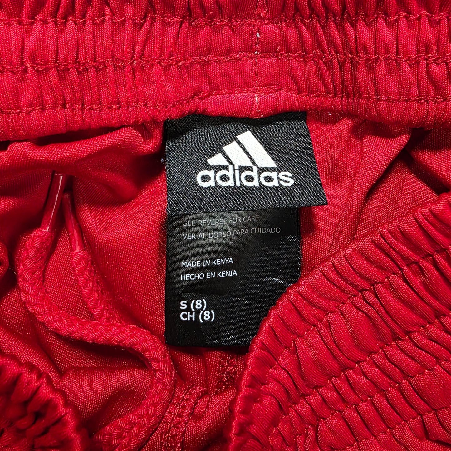 Adidas Red Sports Shorts S (8) Black Stripes Drawstring Waist Lightweight Gym