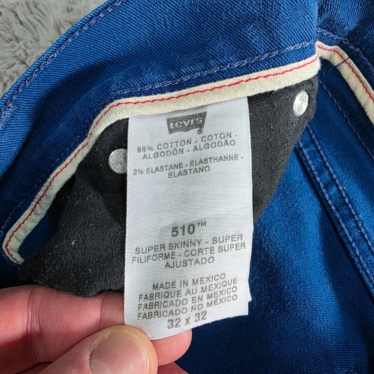 Levi’s 510 Jeans Men’s W32 L32 Bright Blue Super Skinny Vintage Mexico