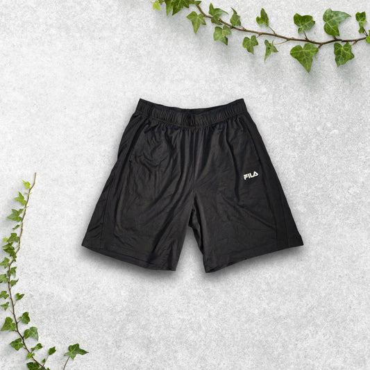 Fila Black Sports Shorts Size M W28 Made in Vietnam Mesh Panel Gymwear