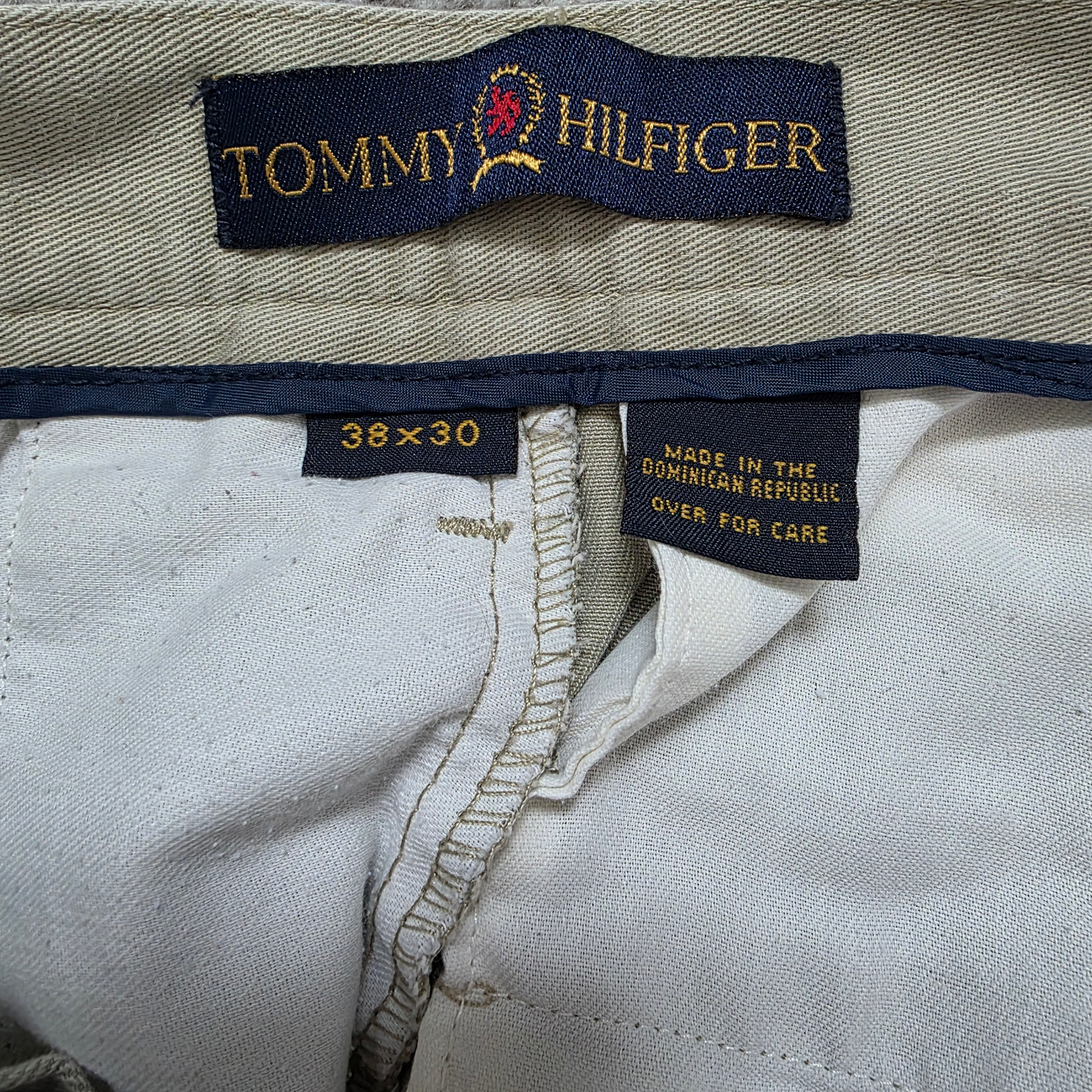 Tommy Hilfiger Beige Chino Trousers W37 L30 Crest Logo Vintage 100% Cotton