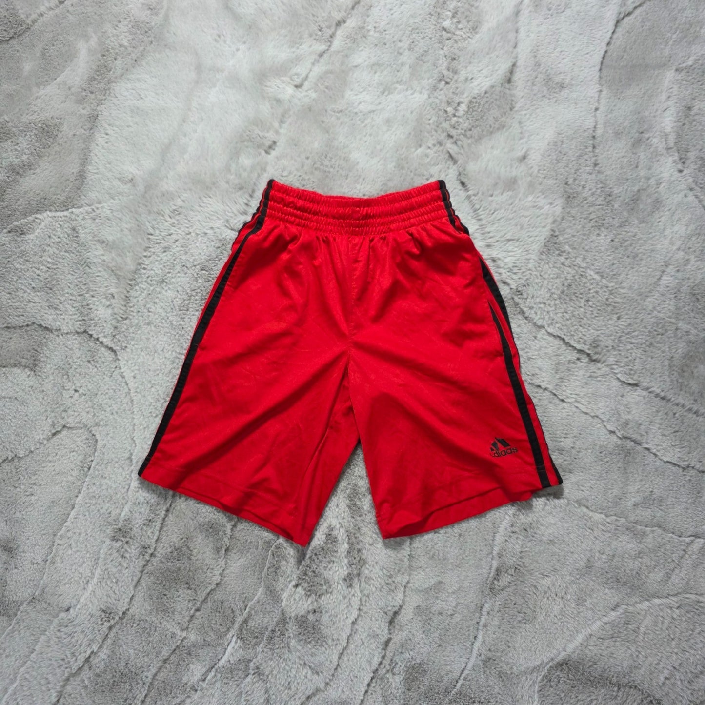 Adidas Red Sports Shorts S (8) Black Stripes Drawstring Waist Lightweight Gym