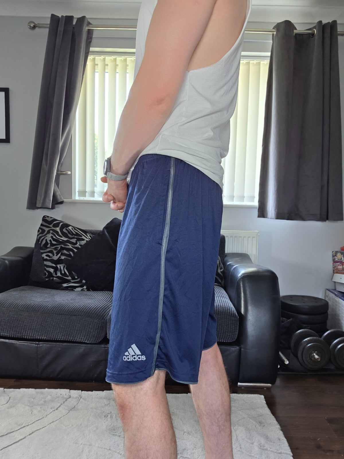 Adidas Climalite Navy Blue Sports Shorts XL W32 Gym Training Zip Detail