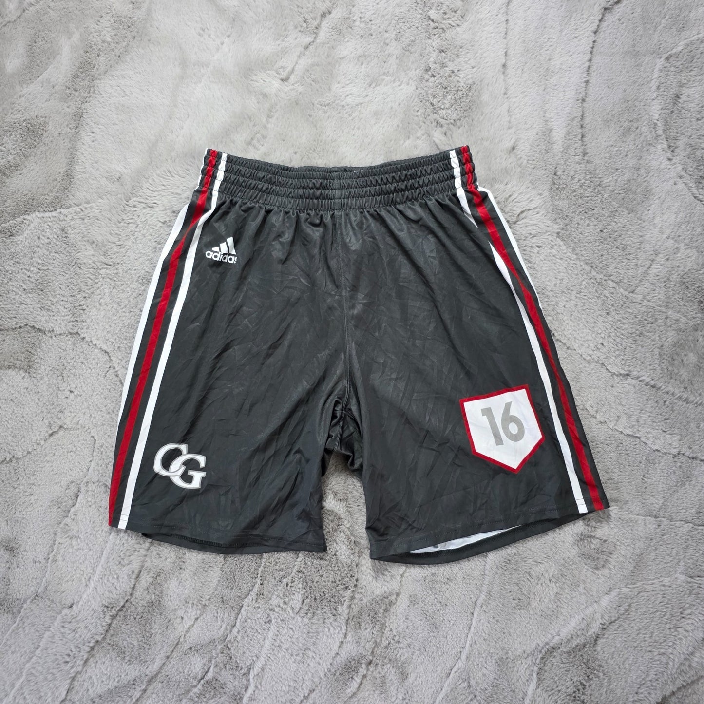 Adidas Player Issue Style Shorts W28 Grey Red White Trim Drawstring Size L 16 CG