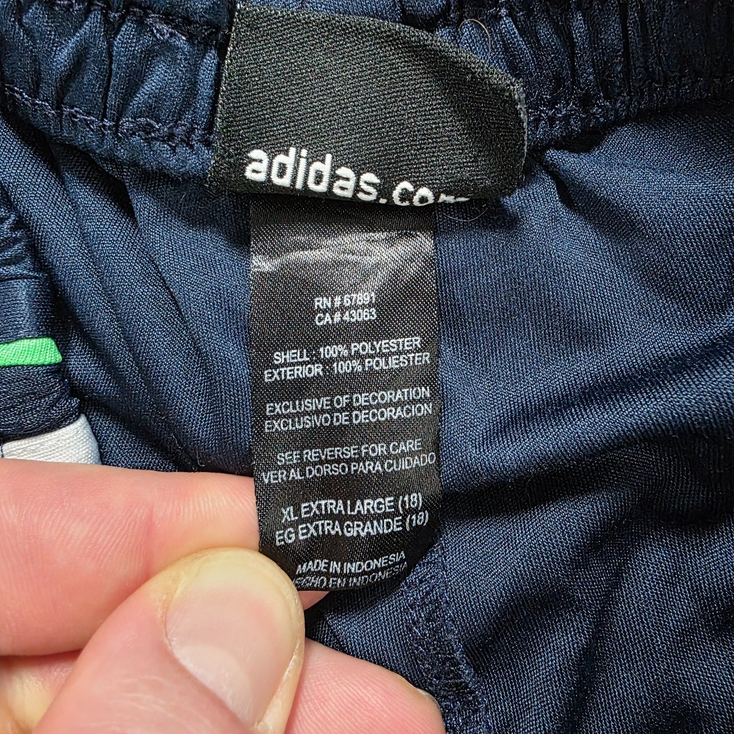 Adidas Youth XL Sports Shorts Navy Green Trim W26 Mesh Stripe Lightweight