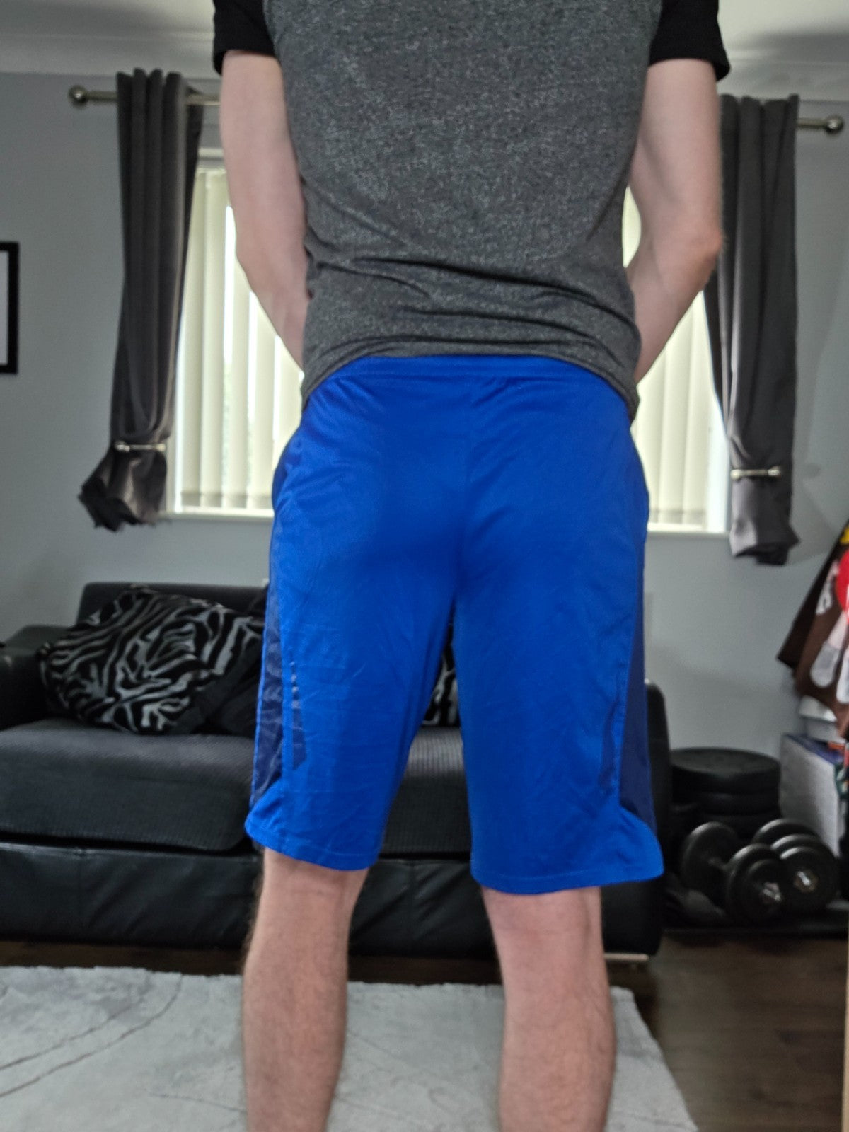 Blue Tech Gear shorts size S (W28) athletic fit side mesh panels drawstring gym