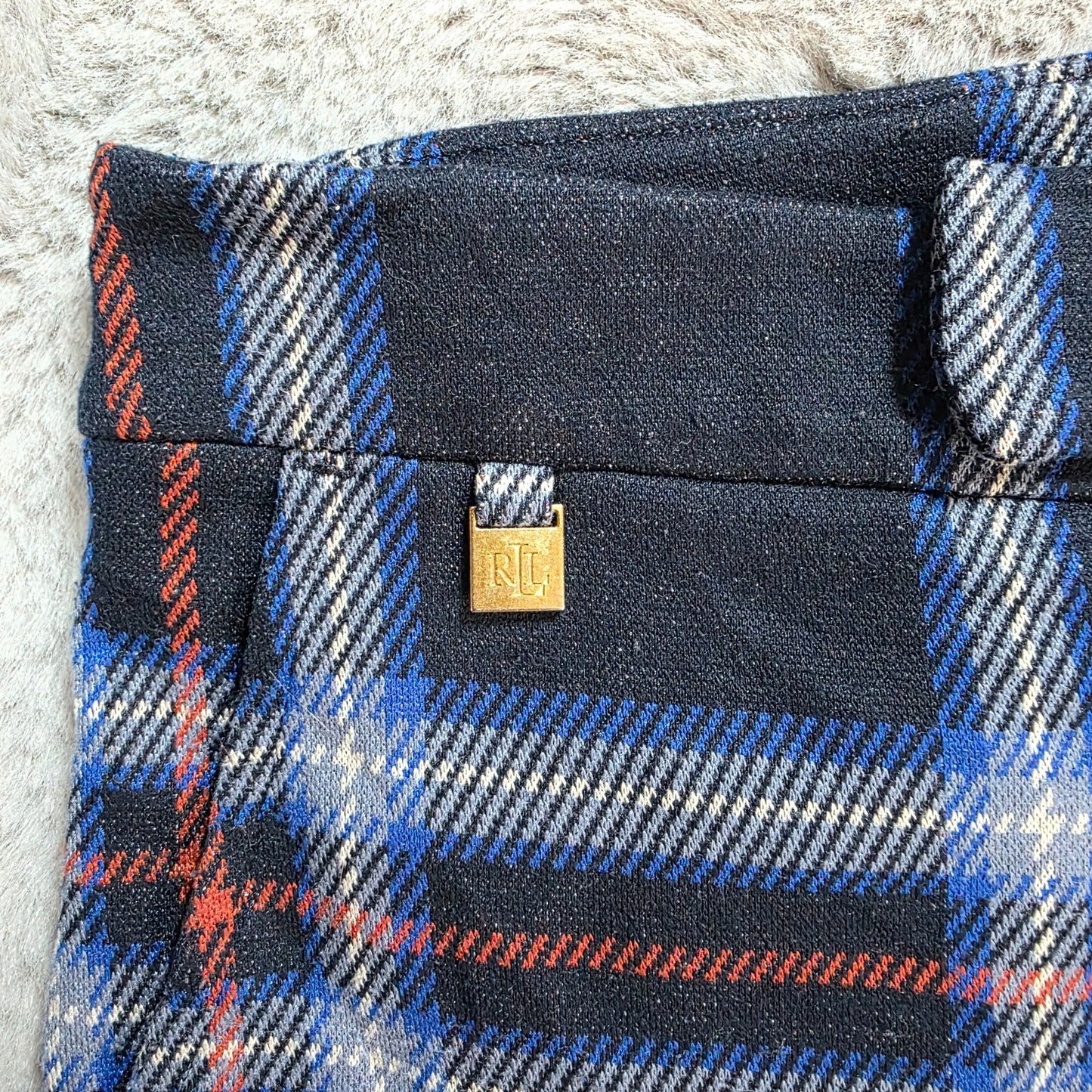 Lauren Ralph Lauren Blue Red Check Slim Trousers W33 L27 Stretch Smart UK 14–16