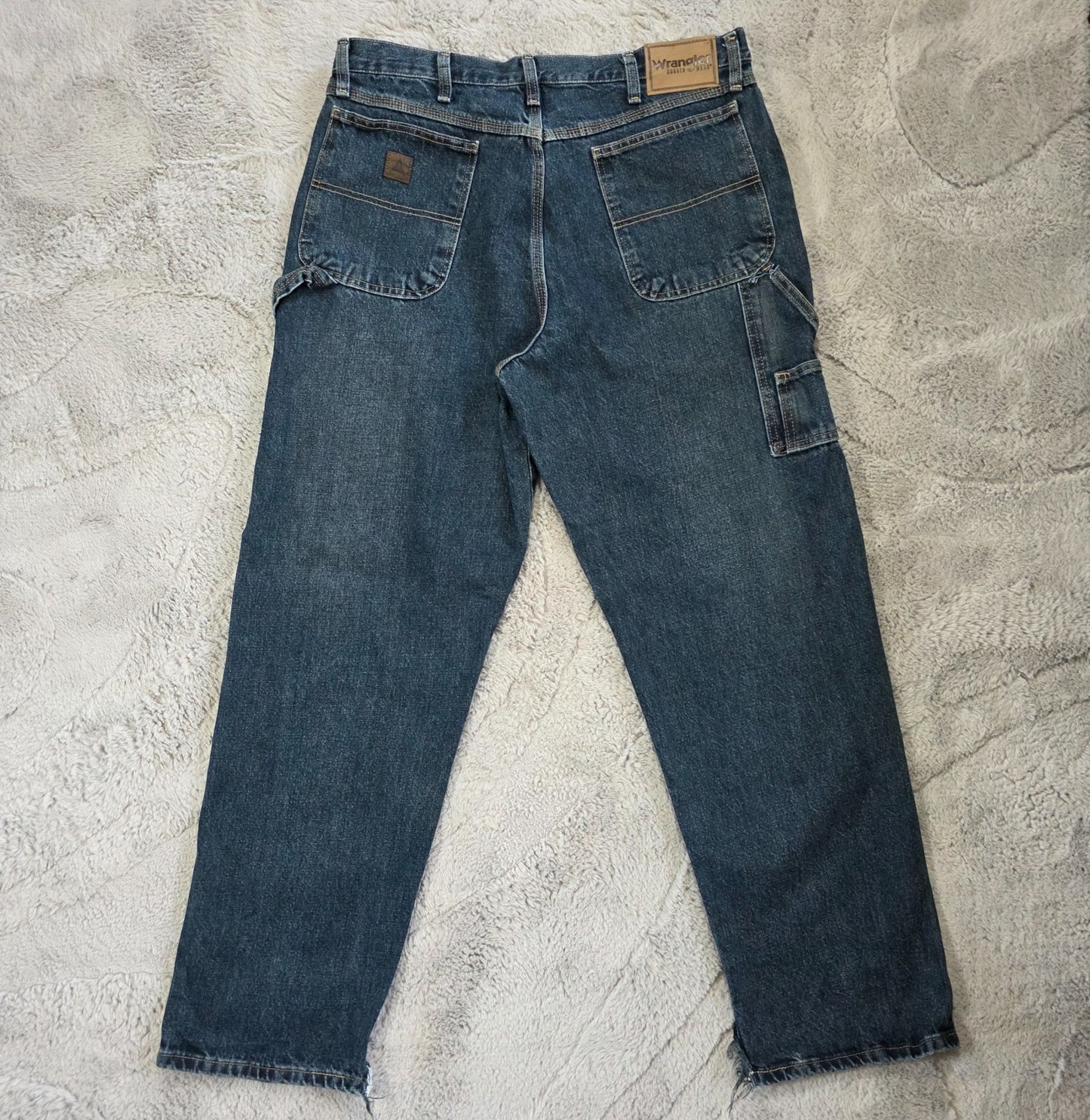 Wrangler Rugged Wear Carpenter Jeans Blue W34 L32 Straight Leg 100% Cotton
