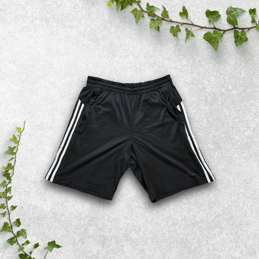 Adidas Sports Shorts Black Zip Pockets Faded Logo W28" Inseam 9" Vintage Style