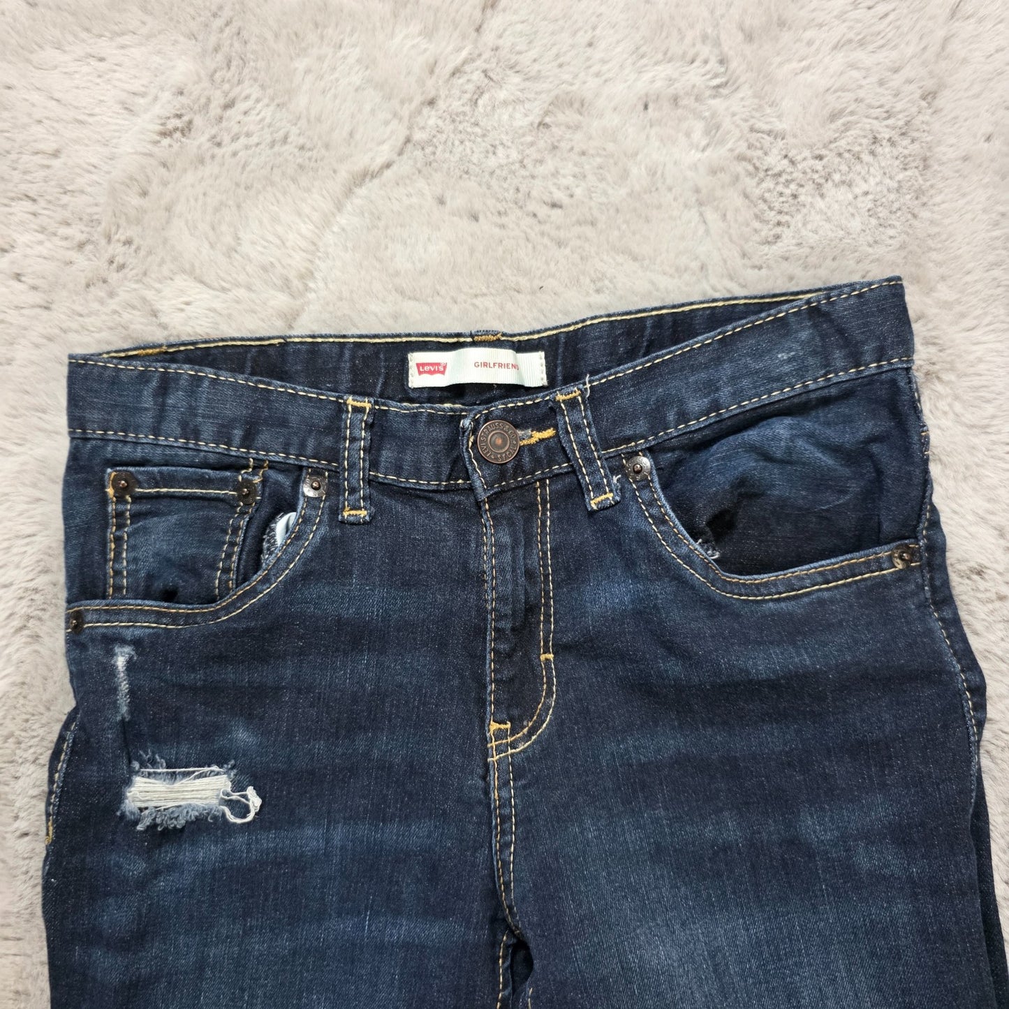 Levi’s Girlfriend Jeans Kids Size 12 W25 L27 Blue Distressed Denim Skinny Youth