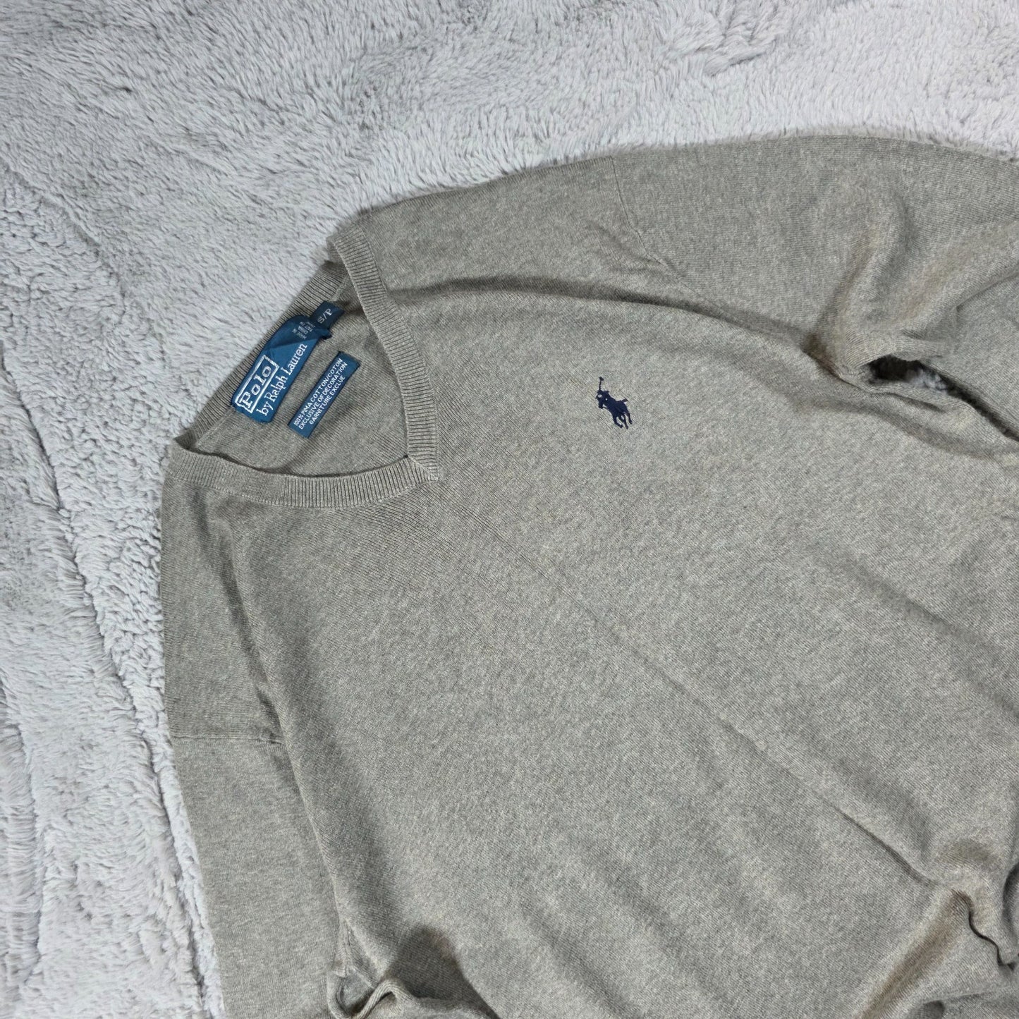 Polo Ralph Lauren Grey V-Neck Jumper ๐ Menโs S Pima Cotton Pullover Sweater