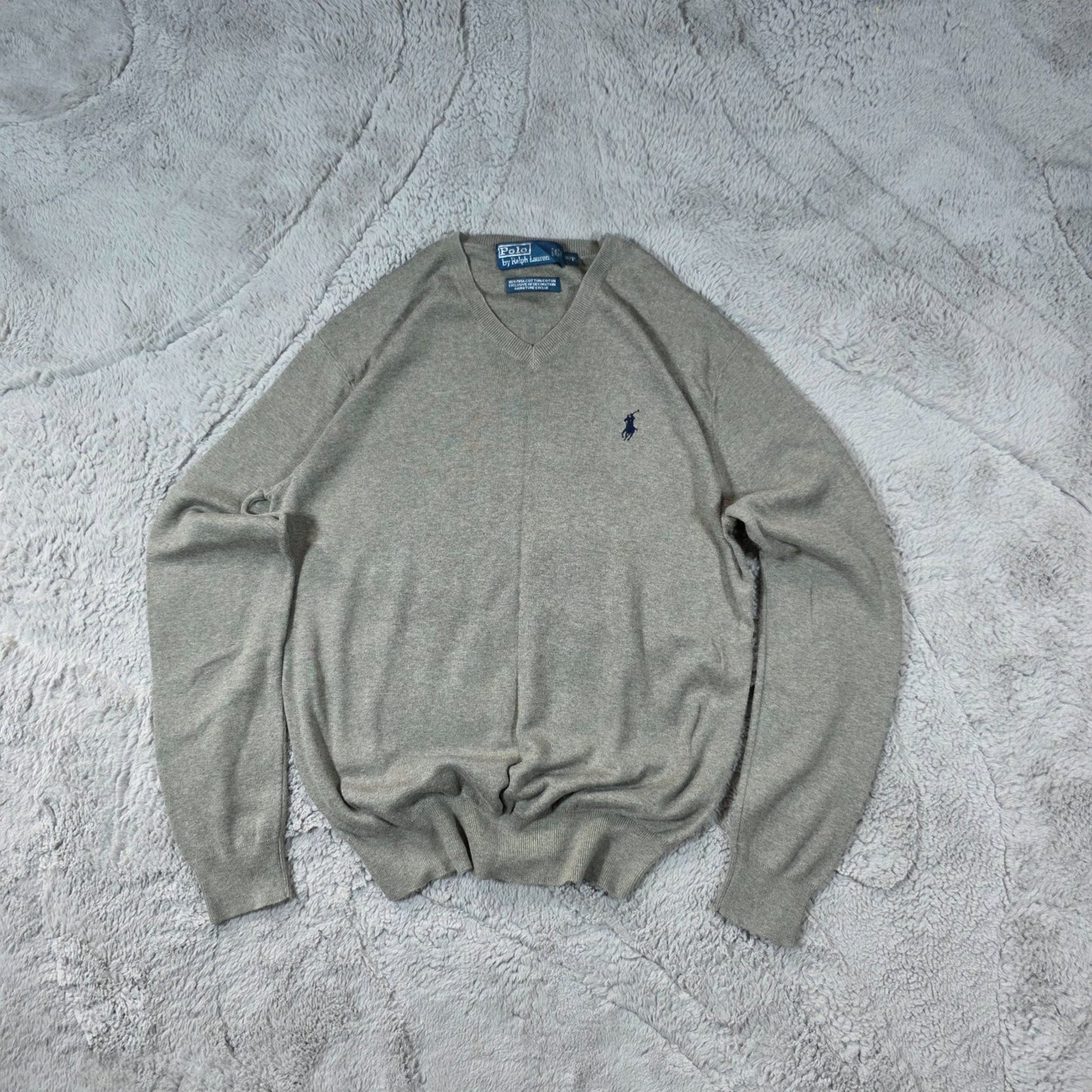 Polo Ralph Lauren Grey V-Neck Jumper ๐ Menโs S Pima Cotton Pullover Sweater