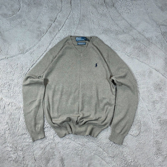 Polo Ralph Lauren Grey V-Neck Jumper 🐎 Men’s S Pima Cotton Pullover Sweater