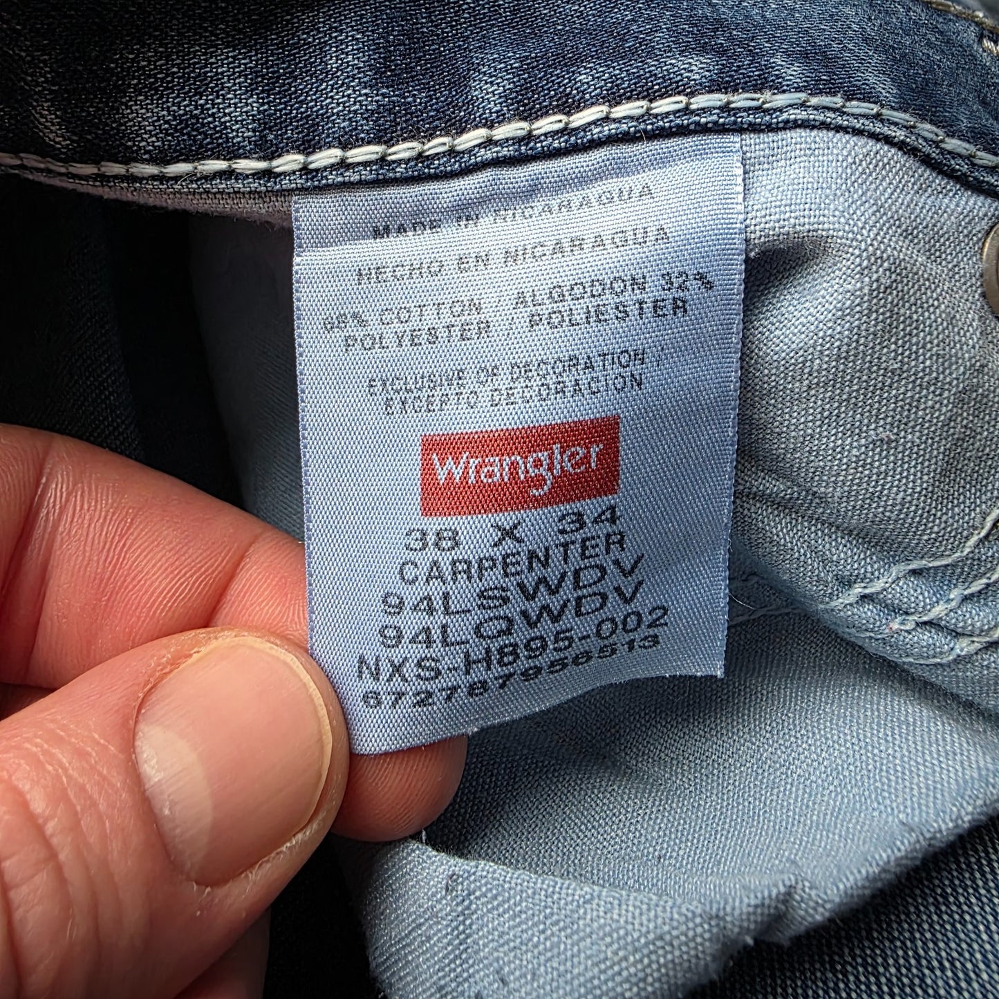 Wrangler Carpenter Jeans 94LSWDV Men’s Straight Blue W38 L34 (39x34) Workwear
