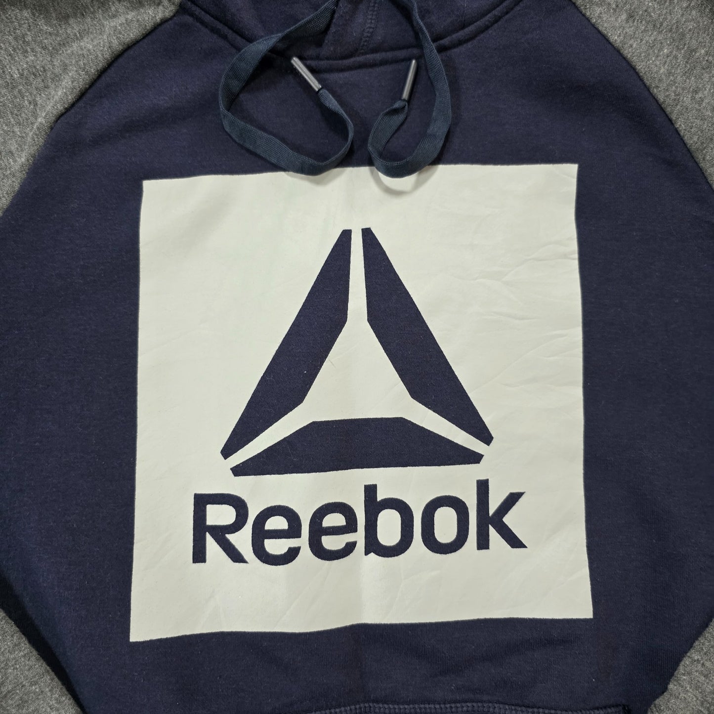 Reebok Hoodie Navy & Grey L β Large Vector Logo Pullover Sweatshirt