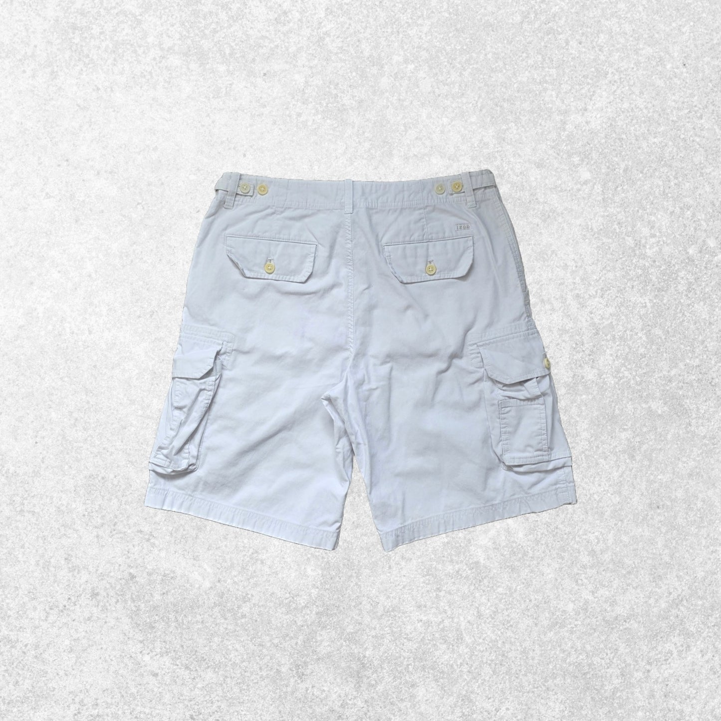 Izod White Cargo Shorts W34 Utility Style 100% Cotton Summer Casual USA Brand