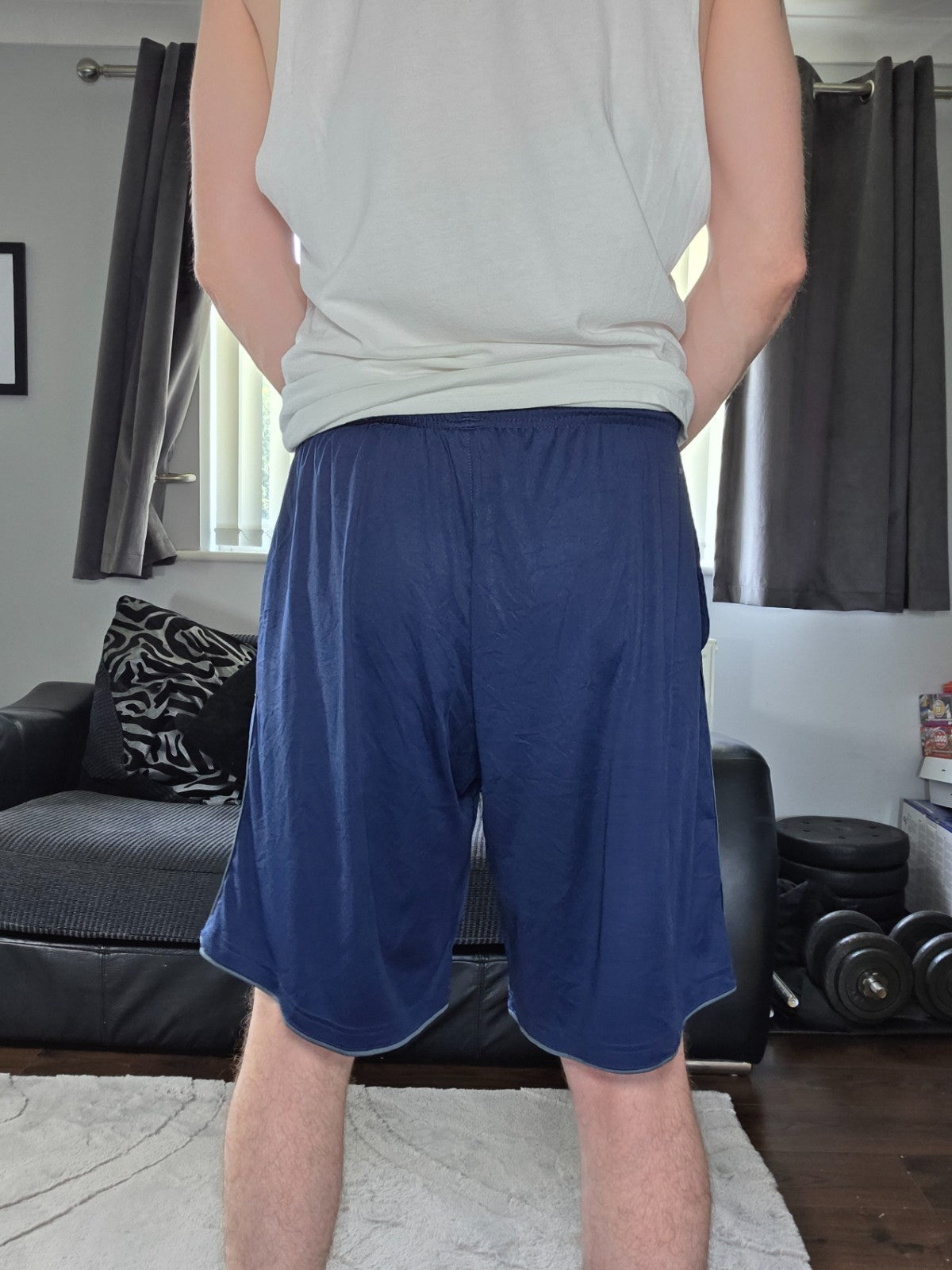 Adidas Climalite Navy Blue Sports Shorts XL W32 Gym Training Zip Detail