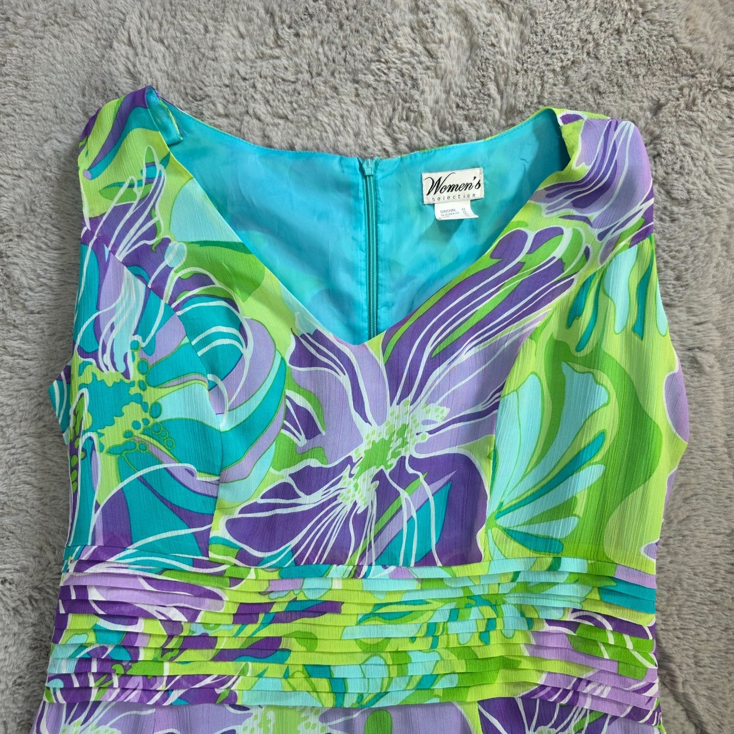 Women’s Selection Maxi Dress Green Purple Floral Bright Zip Back Size 16