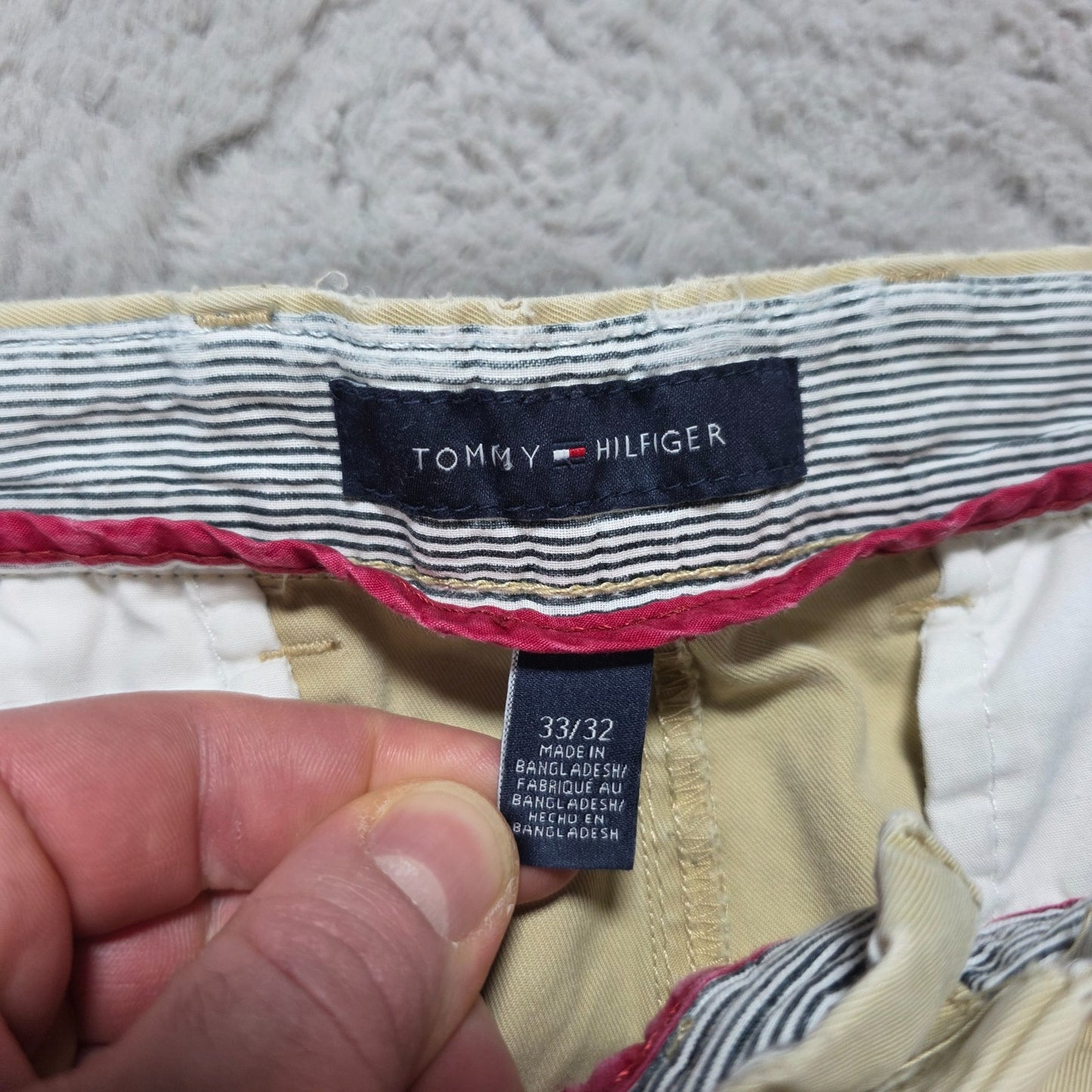 Tommy Hilfiger Beige Chino Trousers W33 L32 100% Cotton Bangladesh Pleated