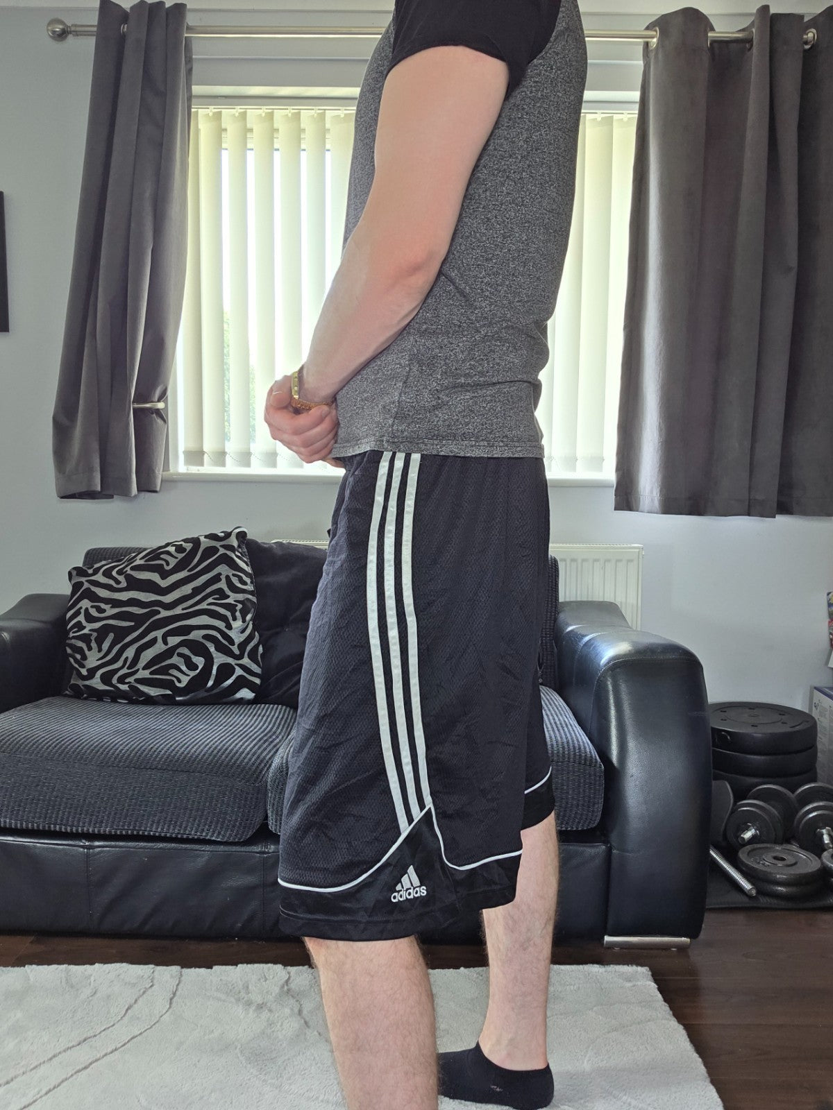 Adidas Black 3-Stripes Mesh Sports Shorts XL W38 Drawstring Waist Indonesia