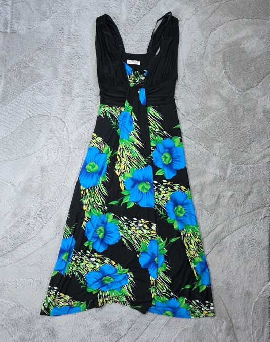 Lady Rich London Maxi Dress Women’s Black Blue Green Floral Sleeveless Size 16