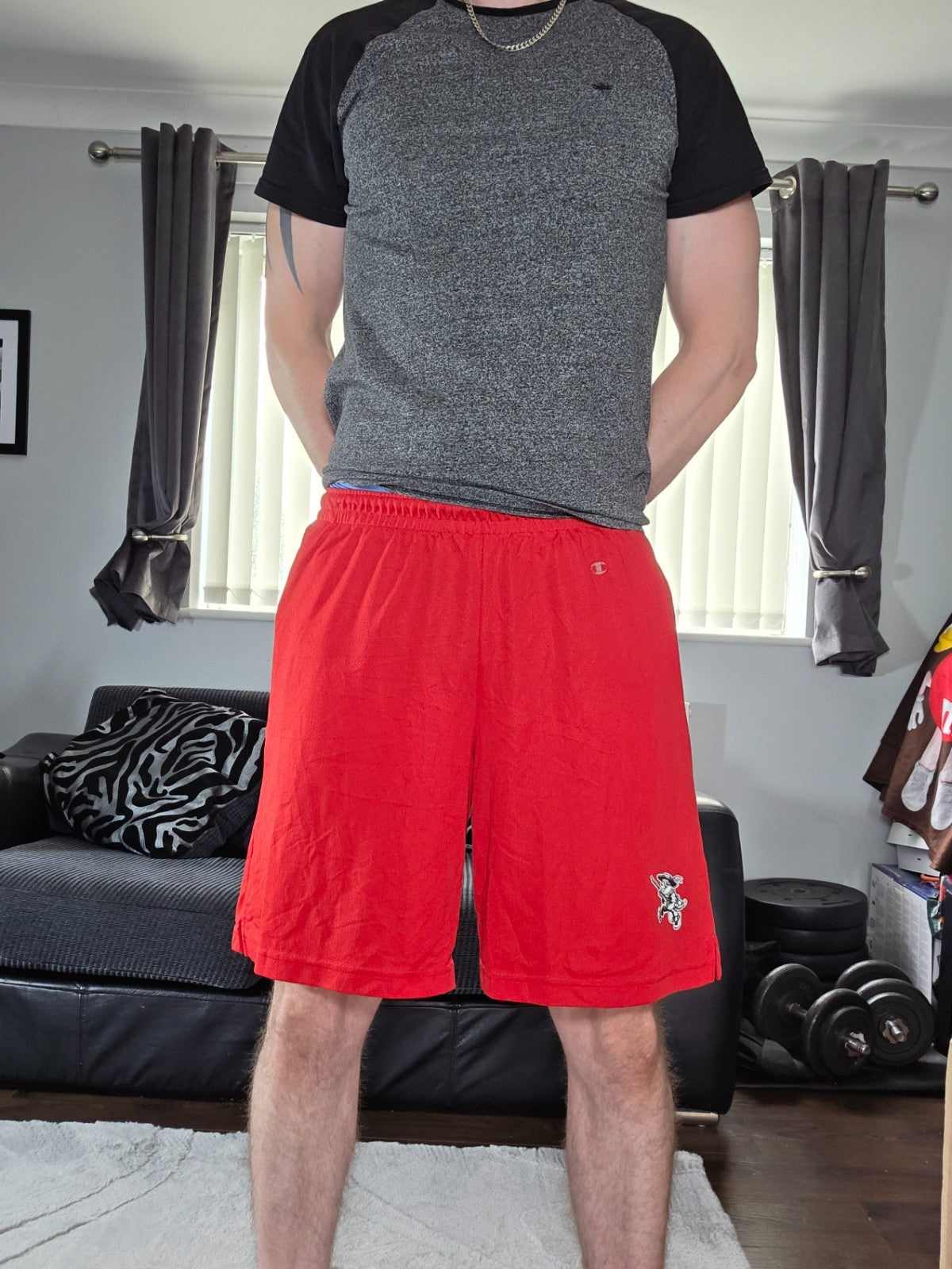 Champion Pioneers Red Mesh Sports Shorts W30 Vintage Style Basketball Gym