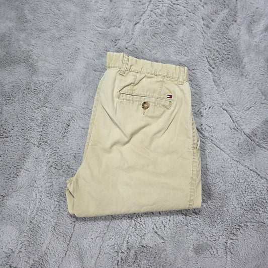 Tommy Hilfiger Beige Chino Trousers W33 L32 100% Cotton Bangladesh Pleated