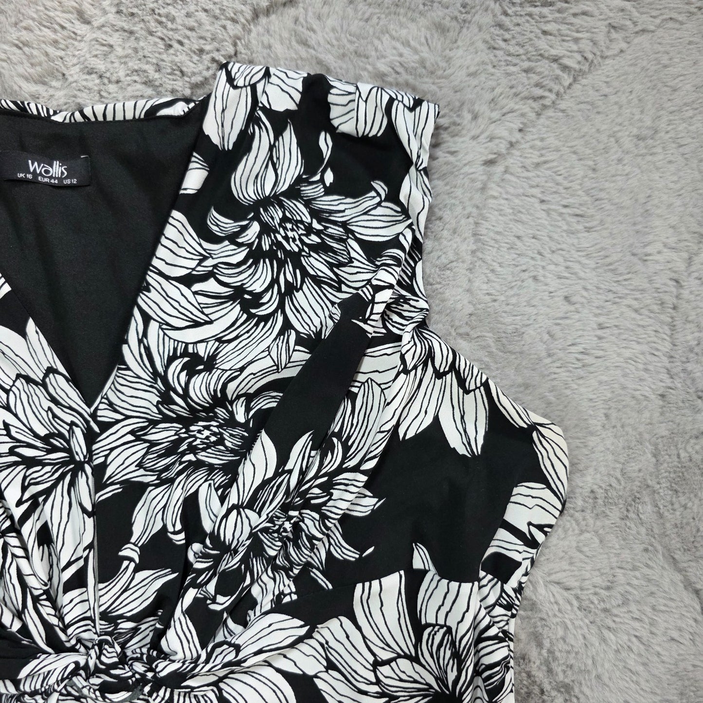 Wallis Maxi Dress Women’s Black White Floral Sleeveless Summer Size 16