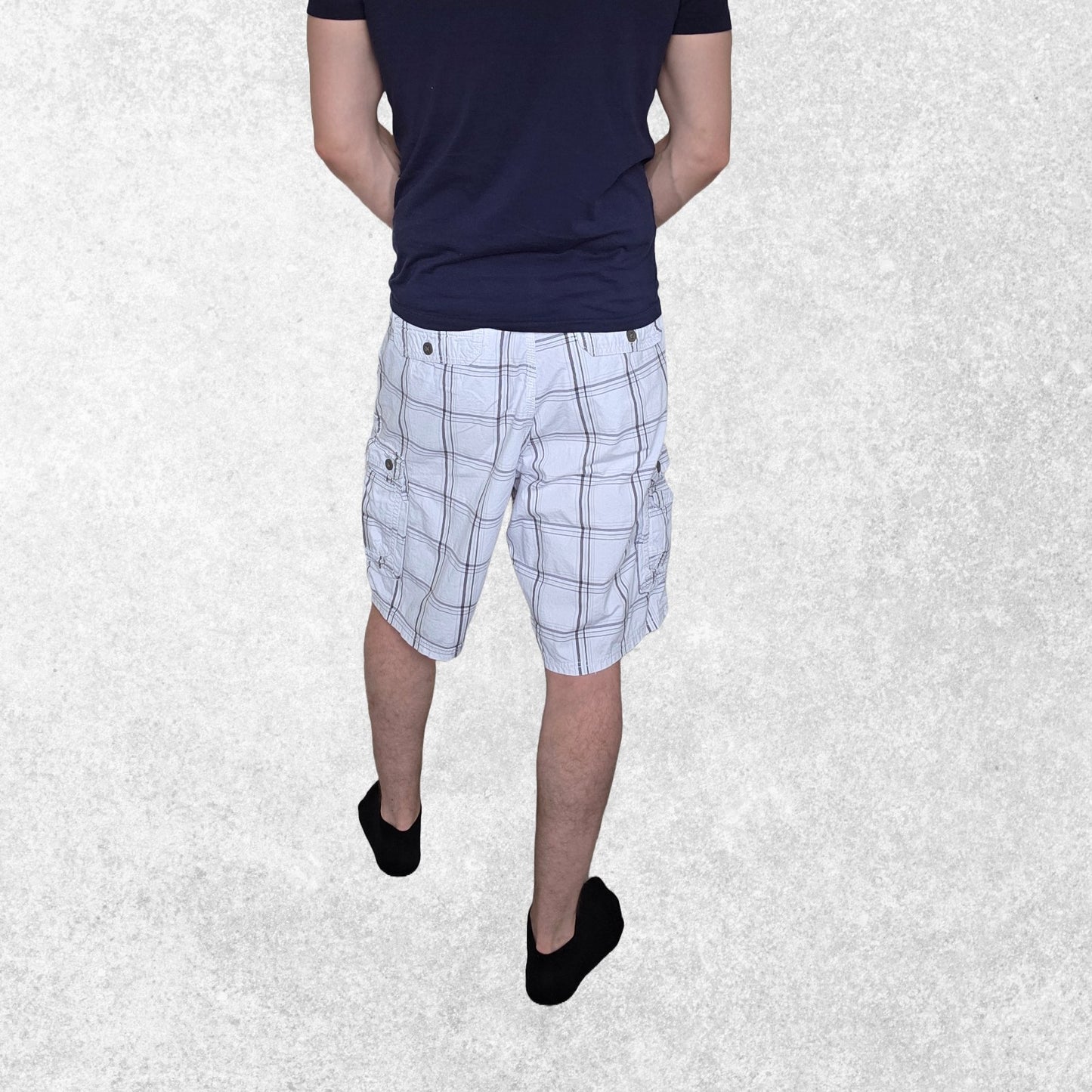 Lee Checked Cargo Shorts W40 White Grey Cotton Summer Utility Pockets