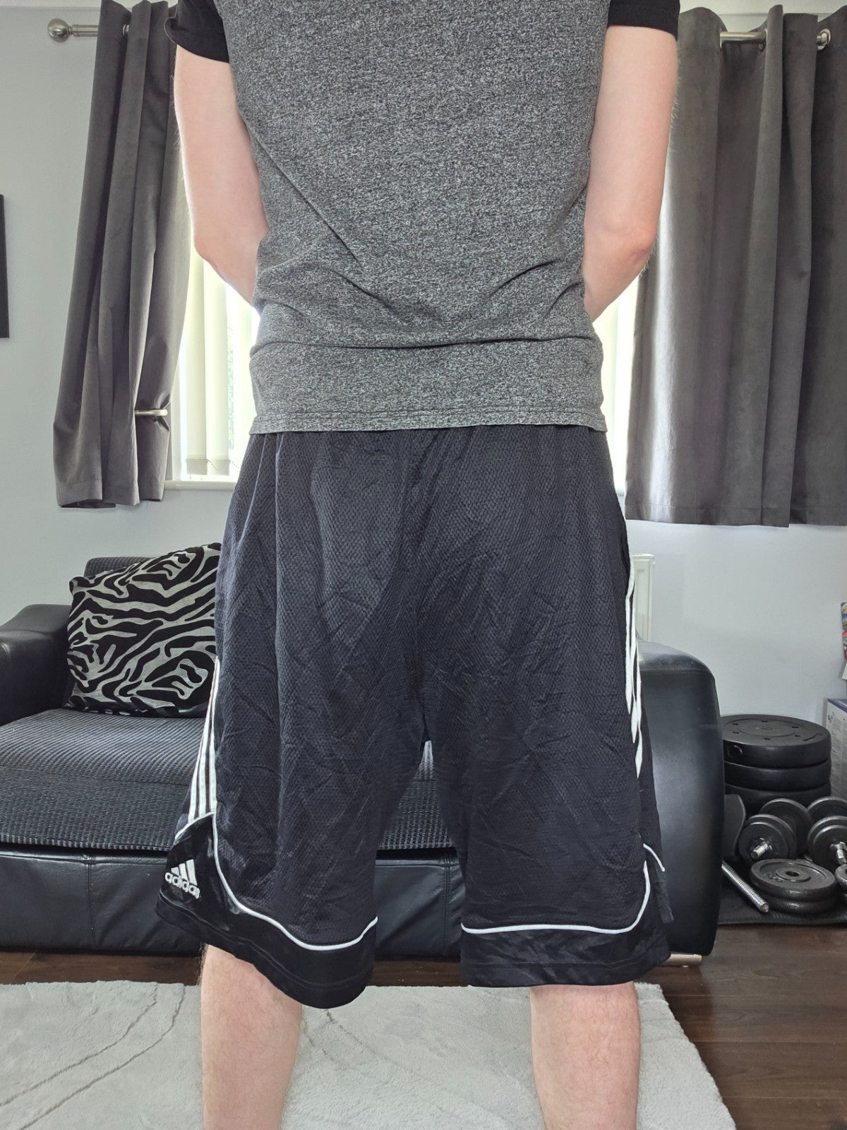Adidas Black 3-Stripes Mesh Sports Shorts XL W38 Drawstring Waist Indonesia