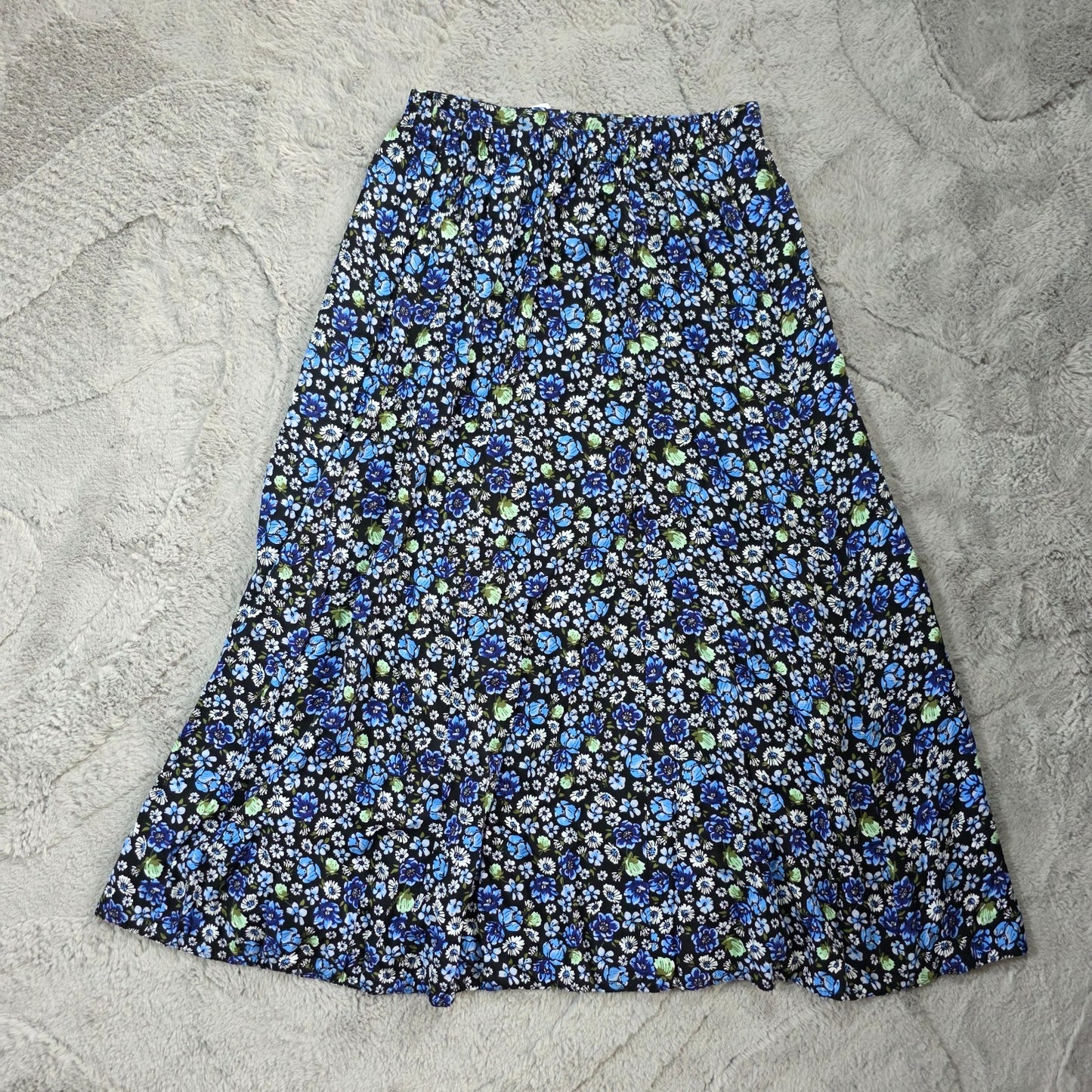 RG Clothing Maxi Skirt Women’s Size 16 Black Blue Floral Polyester NWT
