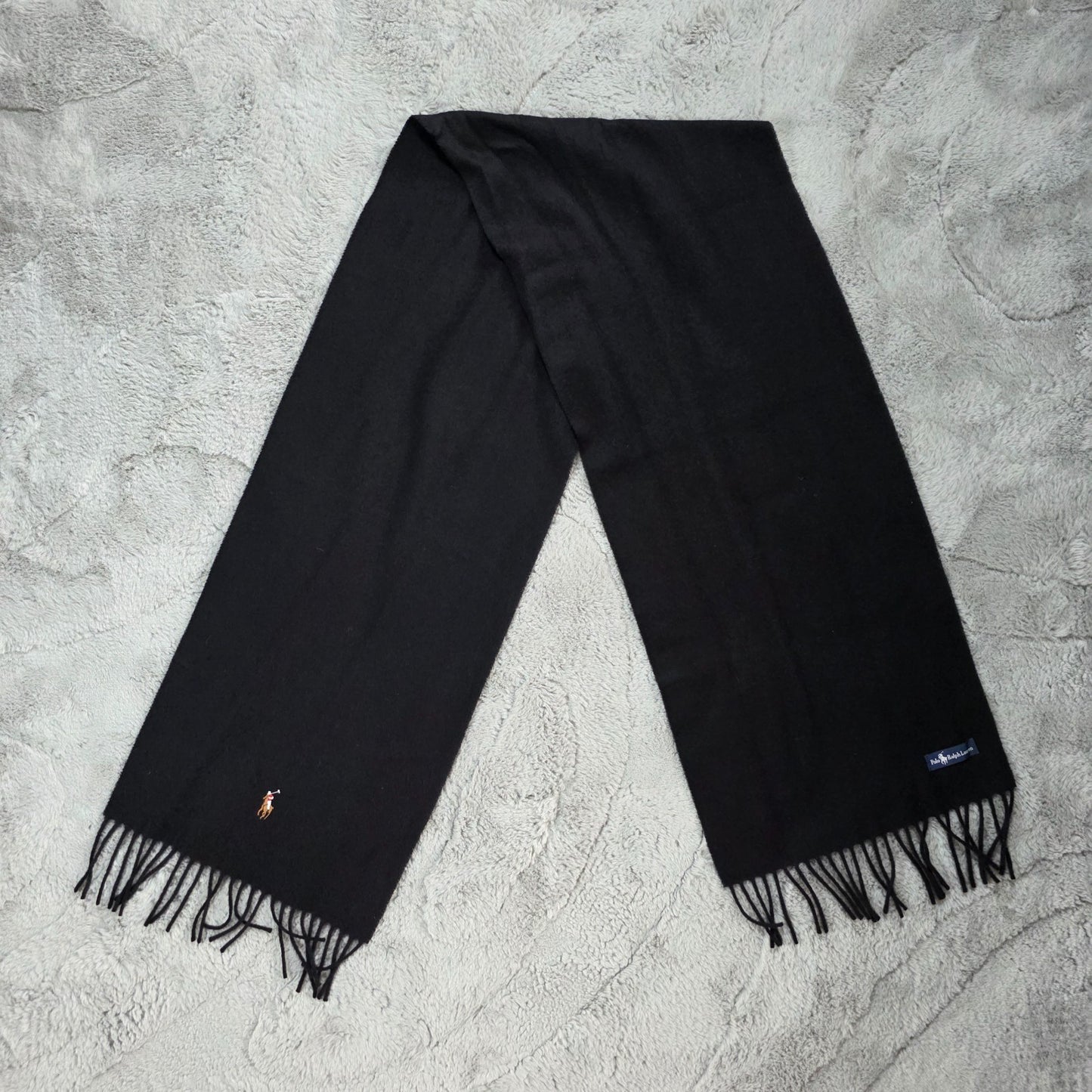 Polo Ralph Lauren Black Wool Scarf Winter Knit Men’s Women’s 163cm x 30cm