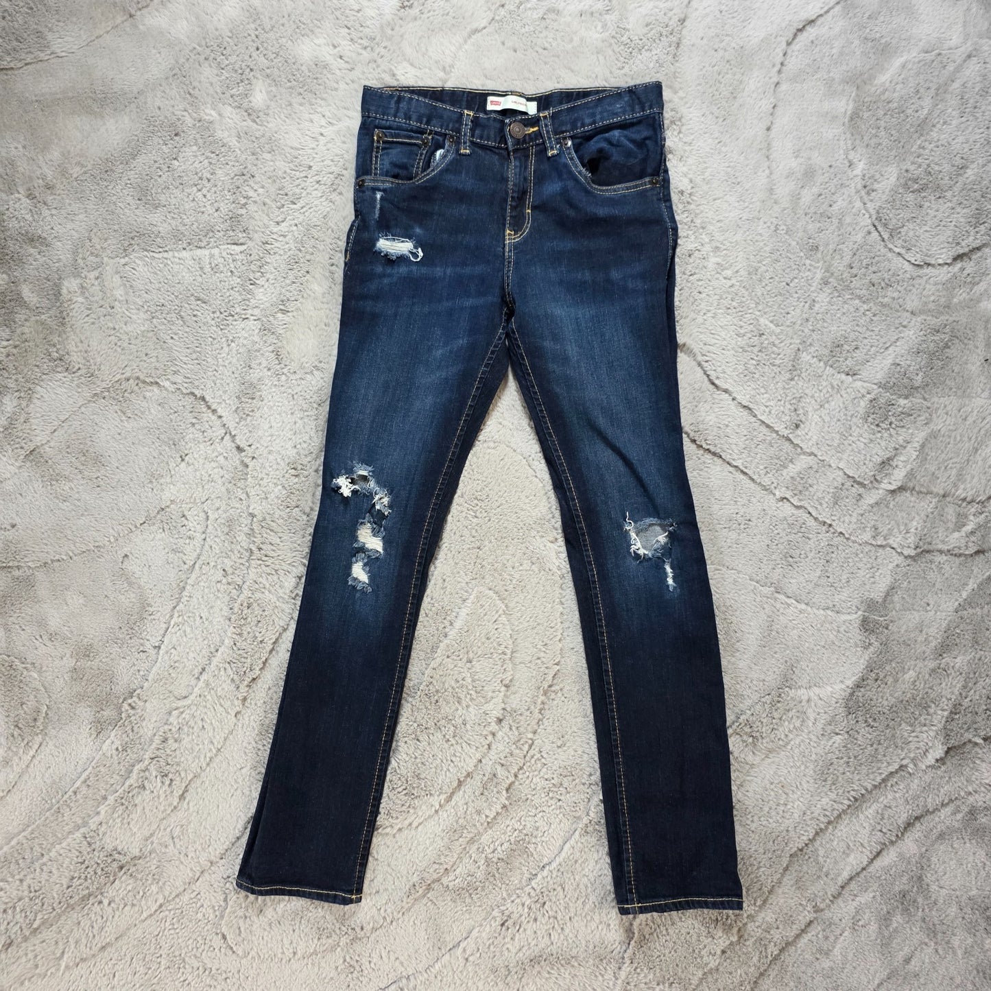 Levi’s Girlfriend Jeans Kids Size 12 W25 L27 Blue Distressed Denim Skinny Youth