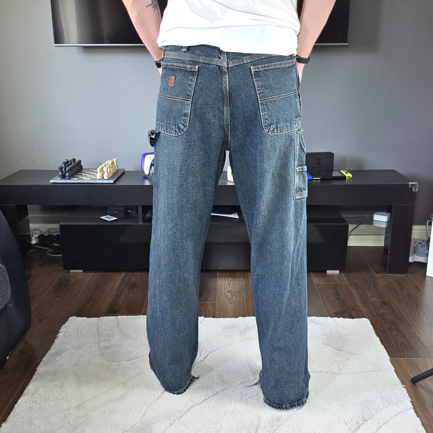 Wrangler Rugged Wear Carpenter Jeans Blue W34 L32 Straight Leg 100% Cotton
