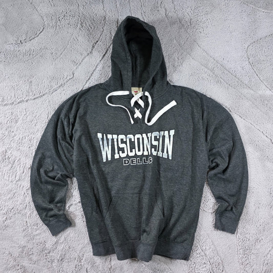 Retro Vision Wisconsin Dells Grey Hoodie Men’s Size 2XL Lace Up Vintage Style