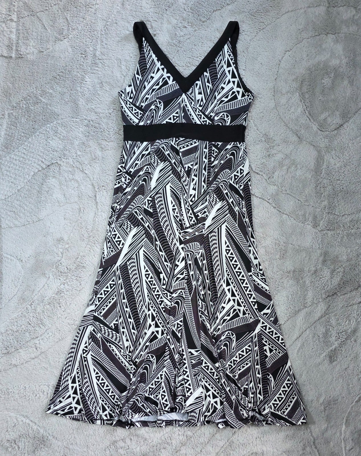 Kaleidoscope Maxi Dress Women’s Black White Geometric Sleeveless Size 14