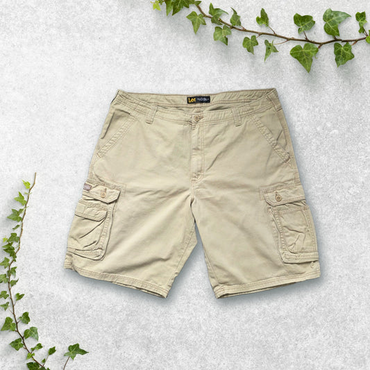 Lee Khaki Cargo Shorts W40 Utility Style 100% Cotton Summer Workwear Fit Beige