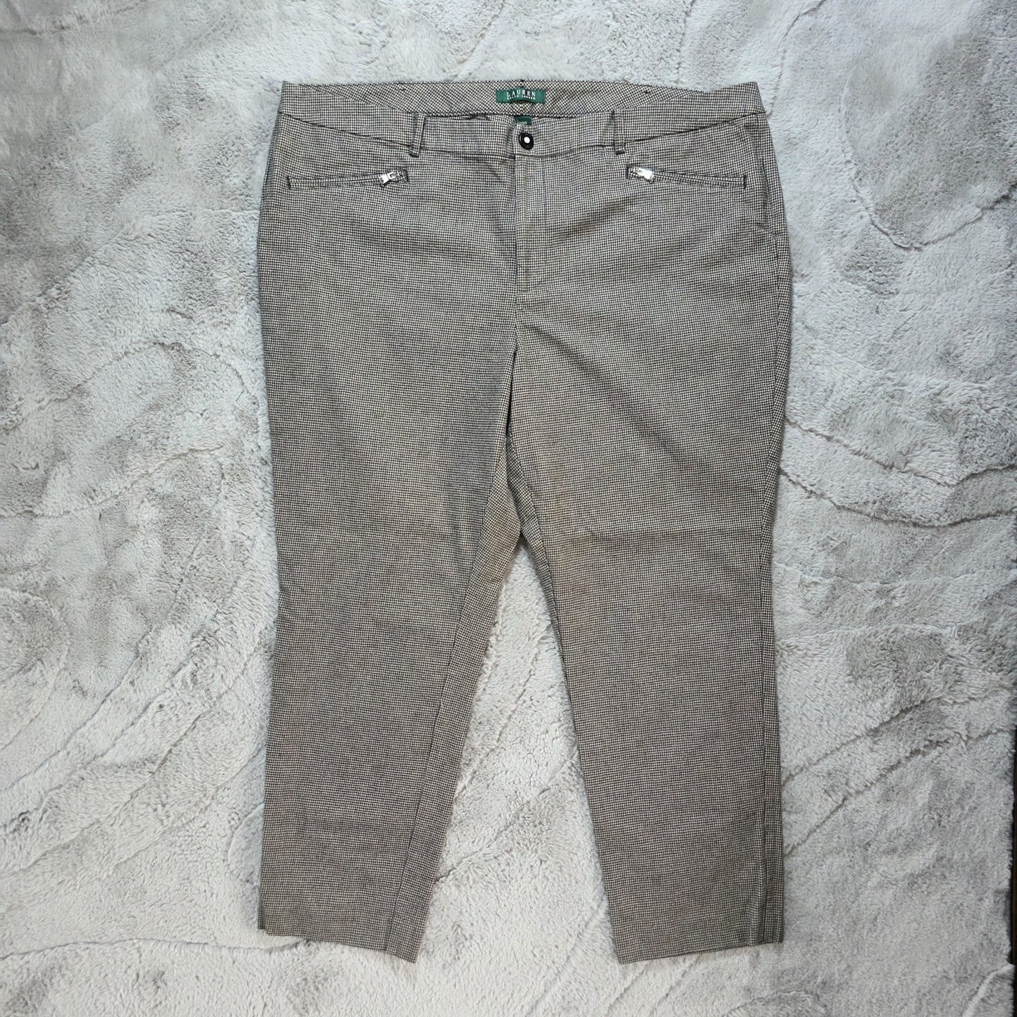 Lauren Ralph Lauren Checked Stretch Trousers W44 L28 UK 24 Black White Cotton Bl