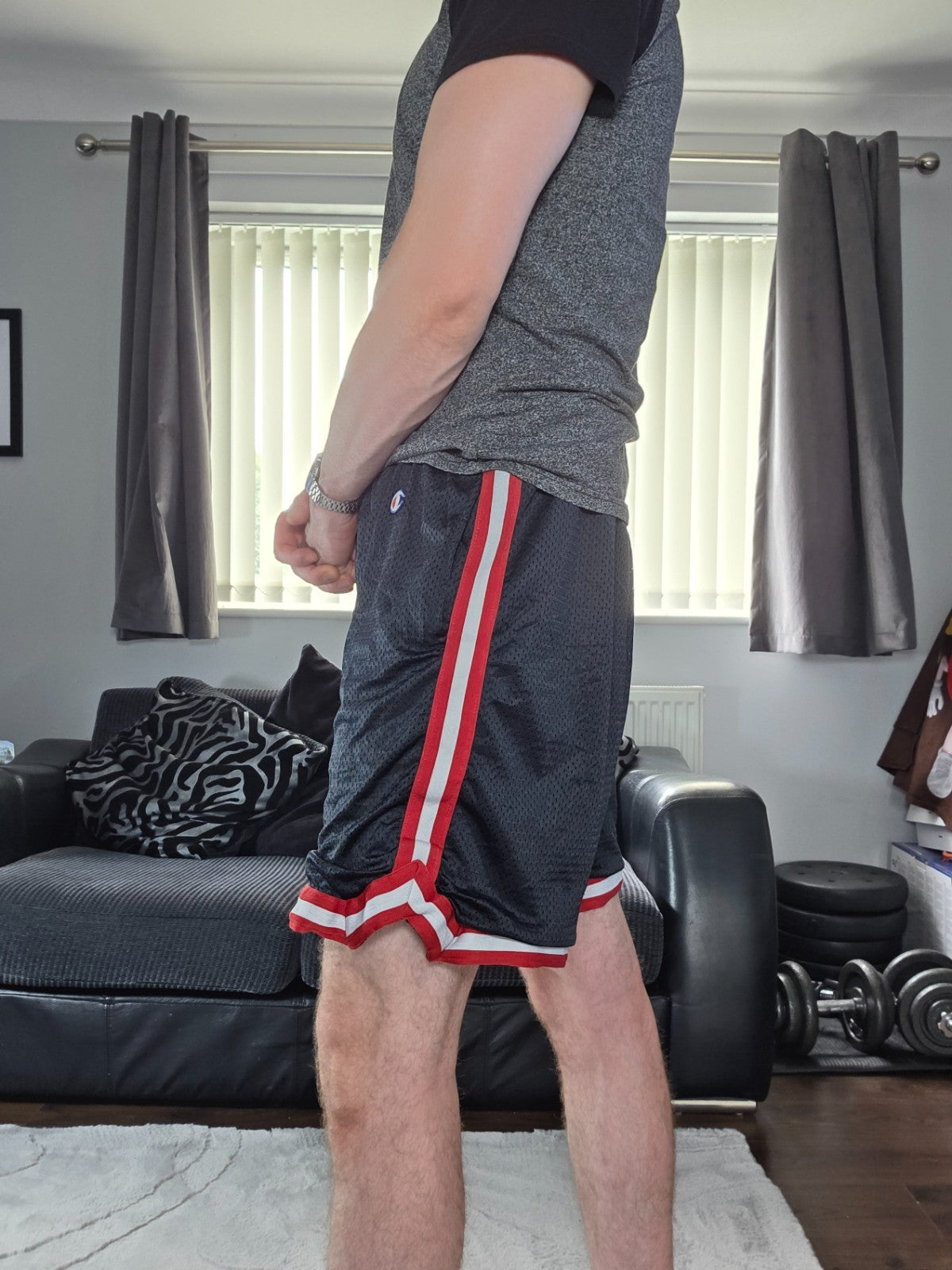 Champion Black Mesh Shorts Red Trim Men’s W40 Vintage Retro Basketball Style