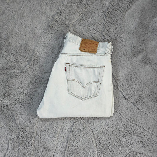 Levi’s 501 Jeans White Made in USA Vintage W34 L32 Distressed Stained Denim