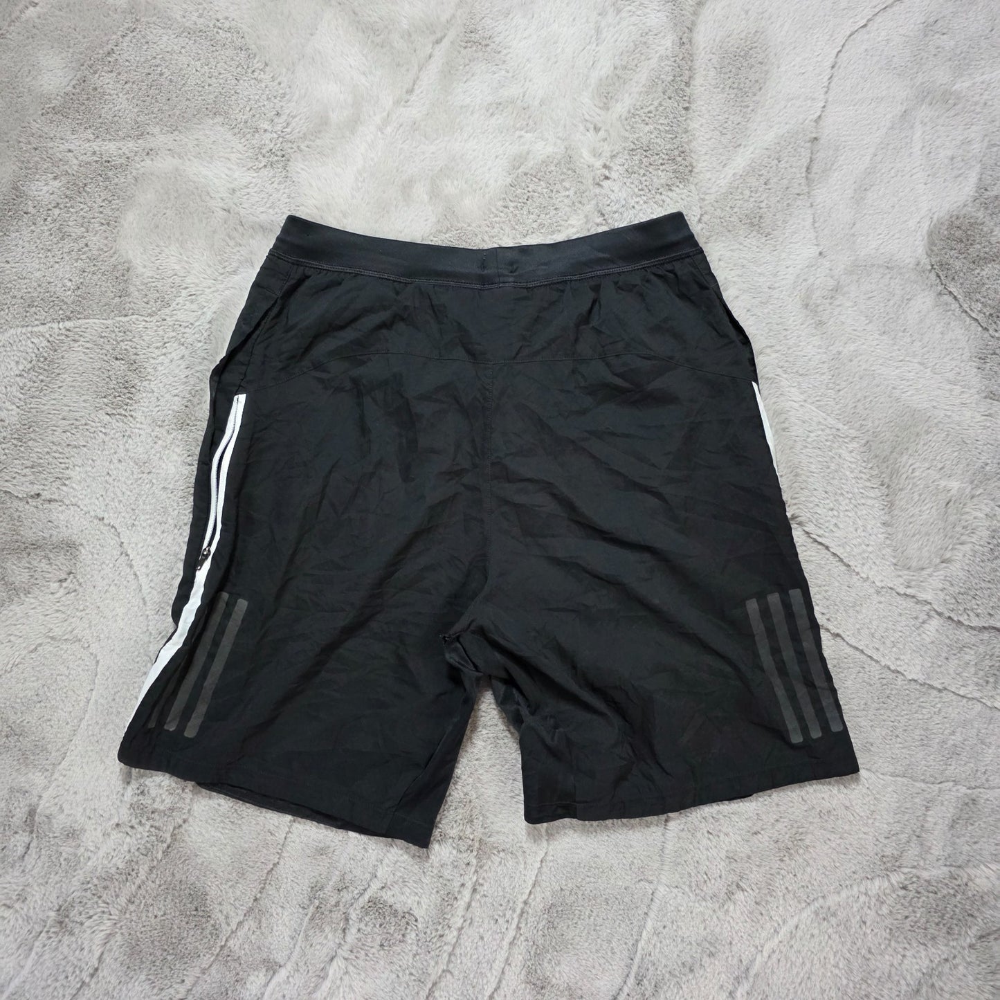 Adidas Black Sports Shorts Size S Zip Pockets Reflective Stripes W29 Rip NAS10