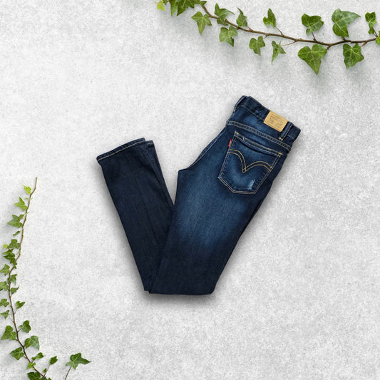 Levi’s Girlfriend Jeans Kids Size 12 W25 L27 Blue Distressed Denim Skinny Youth