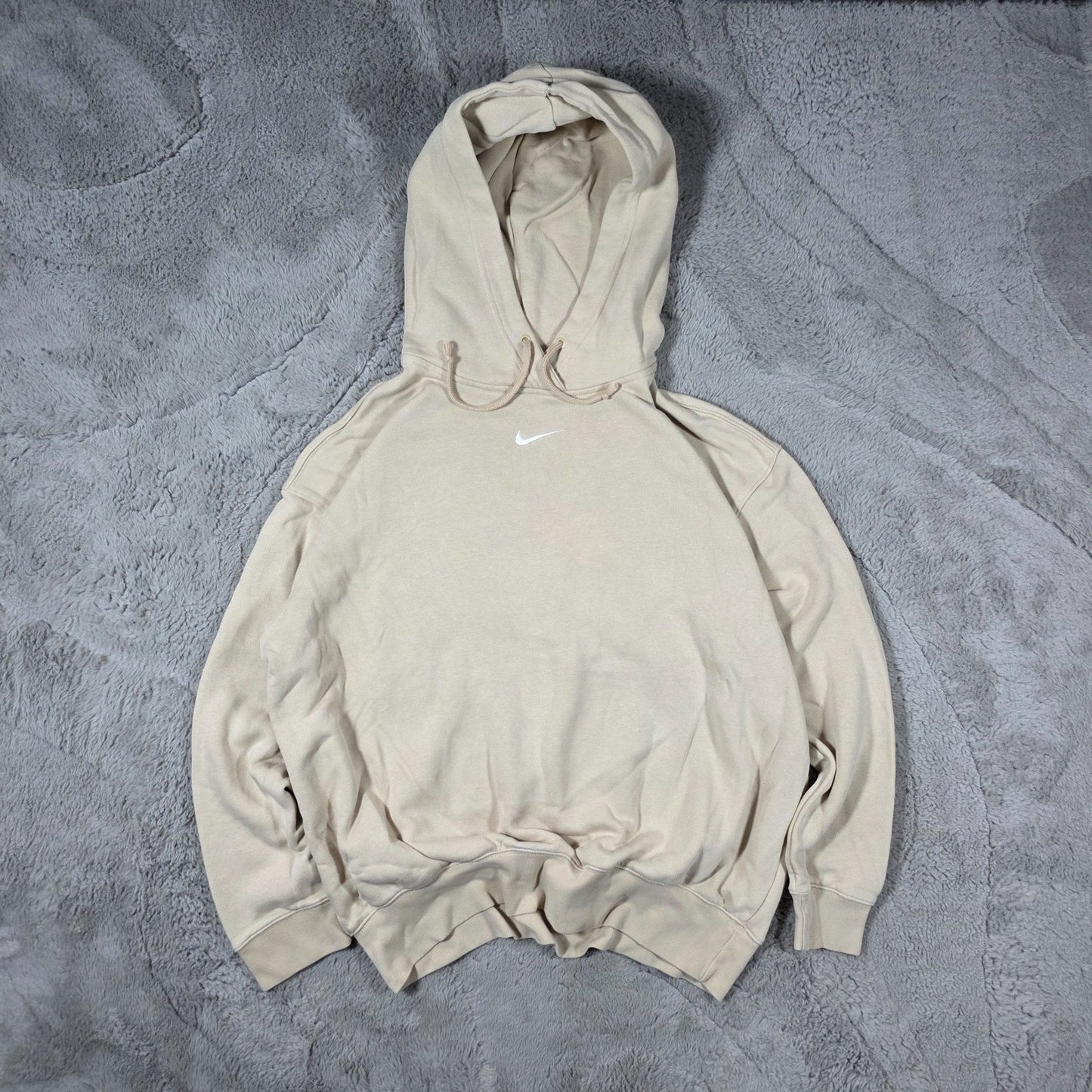 Nike Men’s Cream Hoodie Size S Oversized Fit 80% Cotton Embroidered Swoosh